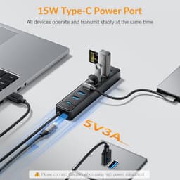 USB 3.0 Hub - USB Hub Extender - Computer Uitbreiding - Zeven Poorten - 1 Meter Kabel - Zwart — thumbnail 2