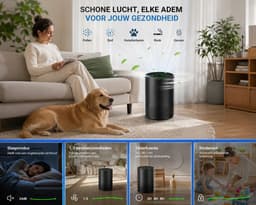 ITRONIQ Luchtreiniger Met Wifi Voor 110m² - H13 HEPA Filter - App Bediening - CADR 185 m³/u - Auto Modus - Slaapmodus 24DB - Zwart — thumbnail 3