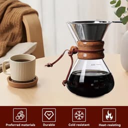Dailygoods- Koffiezetapparaat 800 ml - Dubbel Filter - Glazen Koffie Karaf - V-vormige Tuit - Hittebestendige Houten Hoes - Nauwkeurige Schaalverdeling - Koffiekan — thumbnail 4