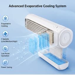 Bobypet - Premium Aircooler Muurmontage - Zonder Boren Ventilator - Energiezuinige Koeler met Drie Snelheden - Draagbare Mobiele Airco Cooler voor Slaapkamer, Keuken en Badkamer - Compacte Wandventilator met Geavanceerde Waterkoeling - wit — thumbnail 4