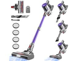 Elekiatech Steelstofzuiger- 46000Pa - 50 Minuten Gebruikstijd - 8 Kegel Filtersysteem Steelstofzuiger Draadloos - 1,5 L Stofbak - 2200 mAh Accu - voor Tapijten en Harde Vloere - Paars