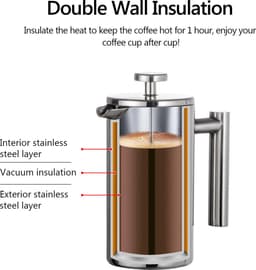 350 ml French press koffiezetapparaat, roestvrij staal, dubbelwandig geïsoleerd, voor filterkoffie — thumbnail 3