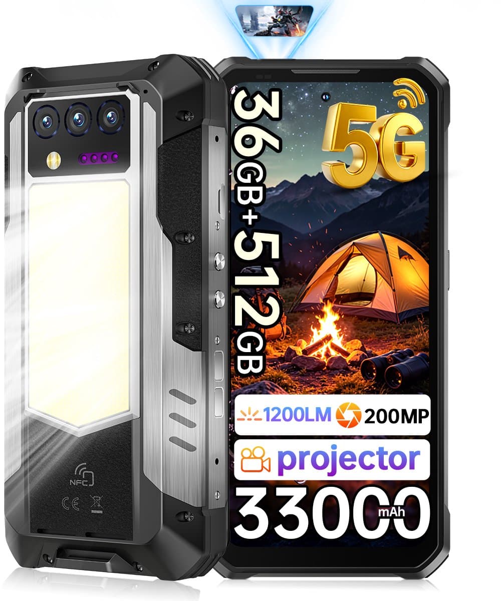 OUKITEL WP100 TITAN Rugged Smartphone 5G - 36GB RAM - 512GB ROM - 33000mAh 66W - 6,8 inch 120Hz - 200MP + 32MP Camera, 20MP Nachtzicht - BT 5.4 - 100 LM projector - 1200LM Campinglamp - IP68/IP69 K - Android Telefoon - NFC GPS — afbeelding 1