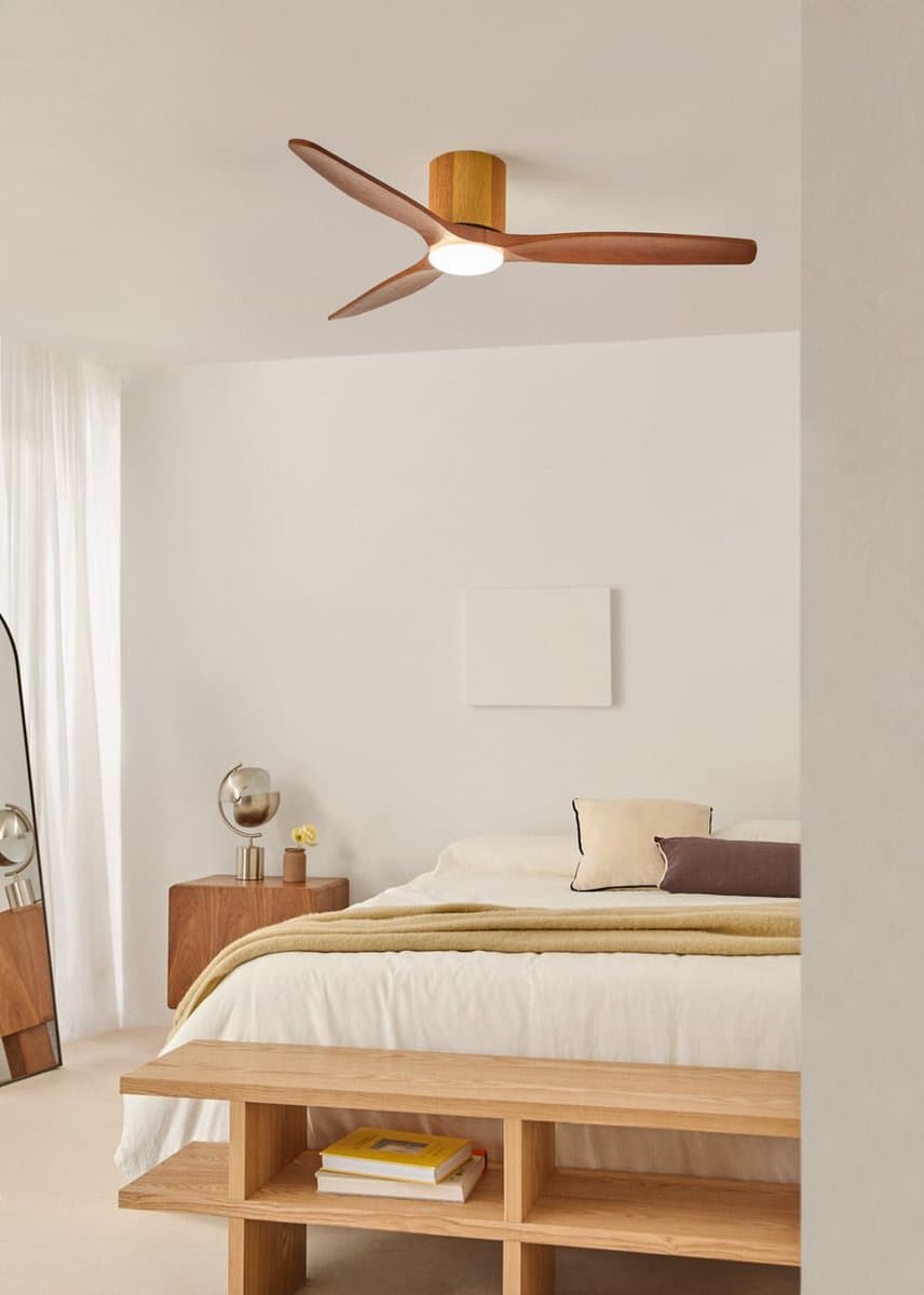 CREATE - Stille plafondventilator 100% hout 40W (Ø132cm) - Met licht LED - Afstandsbediening - 6 snelheden - Programmeerbaar - WIND CALM CUSTOM WOVEN — afbeelding 1