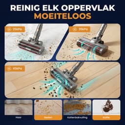 Cleanova Steelstofzuiger draadloos - 45000PA - 500W - 60 minuten - Display - kruimeldief - zonder zak - Groen verlichting - muurbevestiging — thumbnail 3