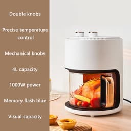 Heteluchtfriteuse - Airfryer Visueel Glas - Gezond Frituren - Grote Capaciteit - 5 Liter - Wit — thumbnail 3