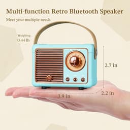 Retro Draagbare Bluetooth-Spreker, FM-Radio-Spreker met 3W Krachtige Luidspreker, Basmembraan, Handsfree Bellen, Vintage Pocket Speaker USB/TF Card/AUX-ondersteuning (Blauw) — thumbnail 4