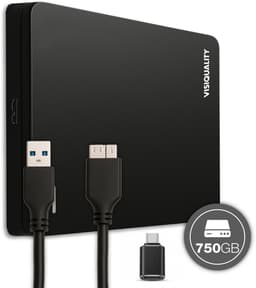 VisiQuality High-Speed Externe Harde Schijf 750 GB - Draagbare Harde Schijf USB 3.0 - Voor Windows & Mac - Geschikt voor Gameconsoles - Compact - Met handleiding - Zwart — thumbnail 1