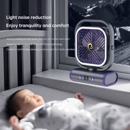 Ulisem - Wandventilator - USB oplaadbaar - 5 windstanden - Stille gelijkstroommotor - 2400mAh batterij - Automatisch links/rechts draaien - Handmatig kantelbaar - Met dubbele nachtlamp - Voor slaapkamer en student - Grijs — thumbnail 4