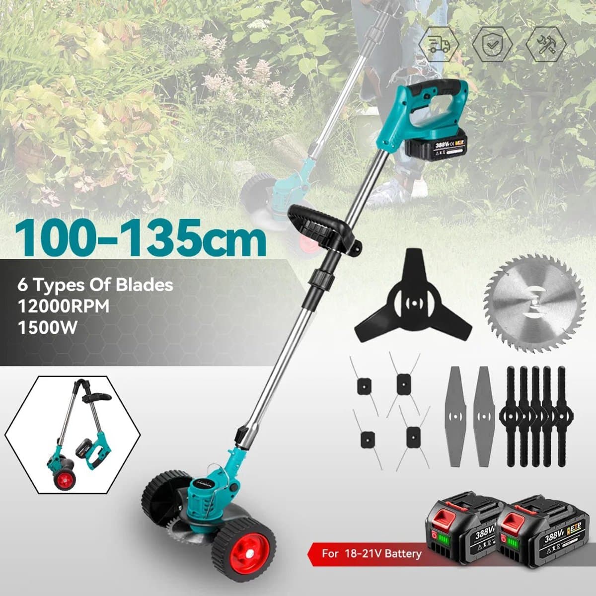 Lilac & Lily Elektrische Grasmaaier - Grastrimmer - 1500W - Krachtig & Veelzijdig - Verstelbaar - Inklapbaar - 3 Soorten Messen — afbeelding 1