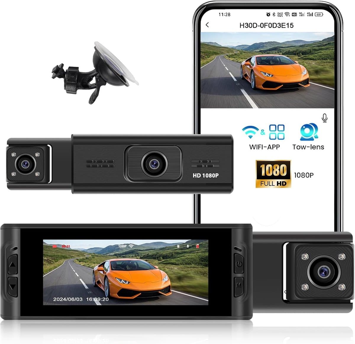 Dashcam Auto - Dubbele Camera - Veilig Rijden - Bewegingsdetectie - 3.16 Inch Display - Zwart — afbeelding 1