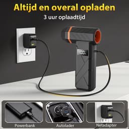 Grenintol - Elektrische Luchtblazer 2-in-1 - Draadloze Luchtblazer, Air Duster & Stofblazer - Mini Stofzuiger - 110.000 RPM - 4 Snelheden - 4000mAh Accu - Digitaal Display & LED Licht - Voor Computer, Auto, Thuis, Luchtbed, Bladeren en Sneeuw — thumbnail 2