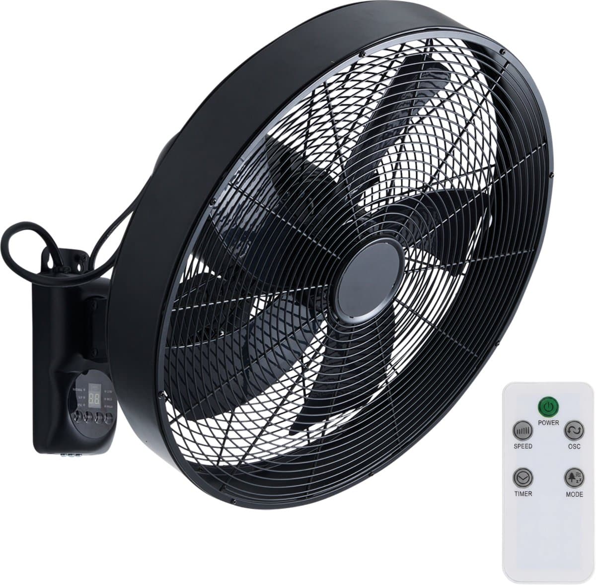 Evolar Wandventilator met Afstandsbediening - 50W - Muurventilator - Automatische Oscillatie - 3 Snelheden - Timer - Zwart - EVO-WF50B — afbeelding 1