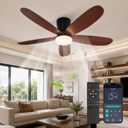 MUPOO Houtlook Plafondventilator met Lamp 106 cm- Afstandsbediening & App Bediening - Stille & Dimbare LED - Zomer en Winterstand-6 Snelheden & Geheugen-ventilator lamp Voor Slaapkamer en keuken — thumbnail 1