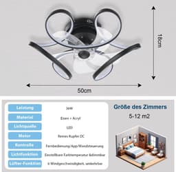 Ventilator Plafondlamp - Dimbaar Met Afstandsbediening - Smart Lamp - Zwart - 6 Standen - Moderne Ventilator Lamp - 64W — thumbnail 5