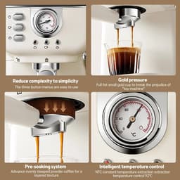VIEMAE Koffiezetapparaat - Koffiezetapparaat espresso, cappuccino - 20 bar, semi automatisch, 1050W, 1.5L - Stoompijp - Wit — thumbnail 2