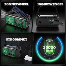 RAWVOLT® - NIEUW - Noodradio SW20K - 20000mAh Li-ion Accu - Solar Opwindbaar - Powerbank, Zaklamp, SOS Alarm & Leeslamp - 2026 model voor indoor, outdoor en in noodpakket - incl. Multi-Function Survival Armband - Army Green — thumbnail 2