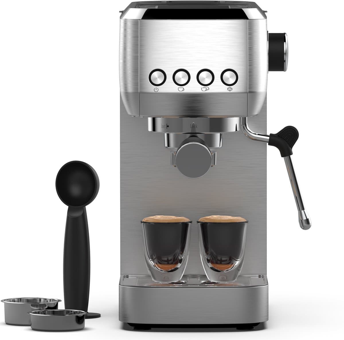 AIMASON CM1662 Halfautomatische Espressomachine - 1350W RVS Coffee Machine met Melkopschuimer - Semi-Automatische Snelle opwarming - 20-Bar Italiaanse Pomp - 1.3L Watertank - Kopjesverwarmer — afbeelding 1