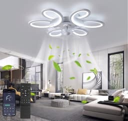 MUPOO Modern Plafondventilator met verlichting metApp & Afstandsbediening-Bloem - Dimbaar & 6 Snelheden- Winterstand & Stil -65cm Ventilator lamp Voor Woonkamer & Slaapkamer — thumbnail 1