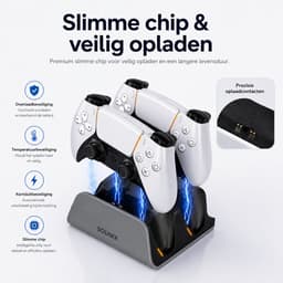 Sounix Oplaadstation geschikt voor PS5 / PS5 Slim / PS5 PRO / DualSense Controller - PS5 accessoires - Dual Oplader - Charging Dock- Grijs — thumbnail 4