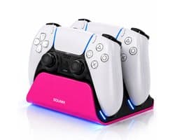 Sounix Oplaadstation geschikt voor PS5 / PS5 Slim / PS5 PRO / DualSense Controller - PS5 accessoires - Dual Oplader - Charging Dock - Roze