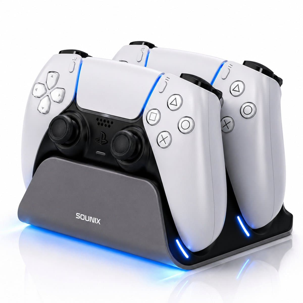 Sounix Oplaadstation geschikt voor PS5 / PS5 Slim / PS5 PRO / DualSense Controller - PS5 accessoires - Dual Oplader - Charging Dock- Grijs — afbeelding 1