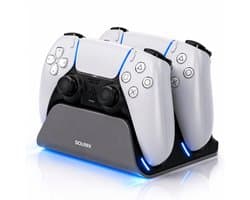 Sounix Oplaadstation geschikt voor PS5 / PS5 Slim / PS5 PRO / DualSense Controller - PS5 accessoires - Dual Oplader - Charging Dock- Grijs