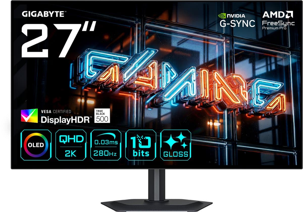 GIGABYTE MO27Q28GR - 2K QHD WOLED Gaming Monitor - 280Hz - 27 Inch — afbeelding 1