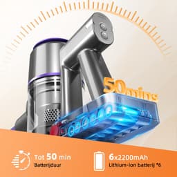Authmic Steelstofzuiger Draadloos - 35.000Pa Zuigkracht - 6-in-1 Multifunctioneel Ontwerp - 6*2200mAh - 50 Min - GreenEye Technologie - Wandbeugel - Geschikt voor Huisdierharen, Tapijt en Harde Vloeren - Paars — thumbnail 5
