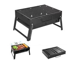 BBQ-grill - Houtskoolbarbecue - Draagbare BBQ-grill - Opvouwbare BBQ-grill - Buitenbarbecue - Houtskoolrek met lade - 43x22x29cm - Geschikt voor 3-5 personen - Met handvat - Geschikt voor picknicks, tuinen, terrassen, kamperen en reizen - Zwart