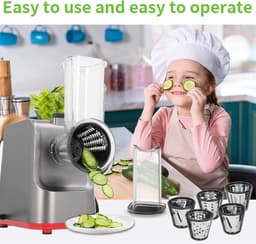 Elektrische Kaasrasp - Keukenmachine Salade Maker - Snel Groenten Snijden - 5 Roestvrijstalen Messen — thumbnail 5