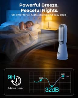 Bladloze Torenventilator - Stille Staande Fan - Verkoeling in Huis - 8 Windstanden - 80° Oscillatie - Wit — thumbnail 4