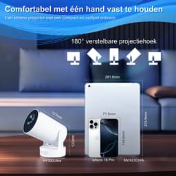 Mini Beamer HY300Ultra – 4K-ondersteuning, Android 11, WiFi 6, Automatische Correctie, 180° Draaibaar, Draagbaar — thumbnail 4