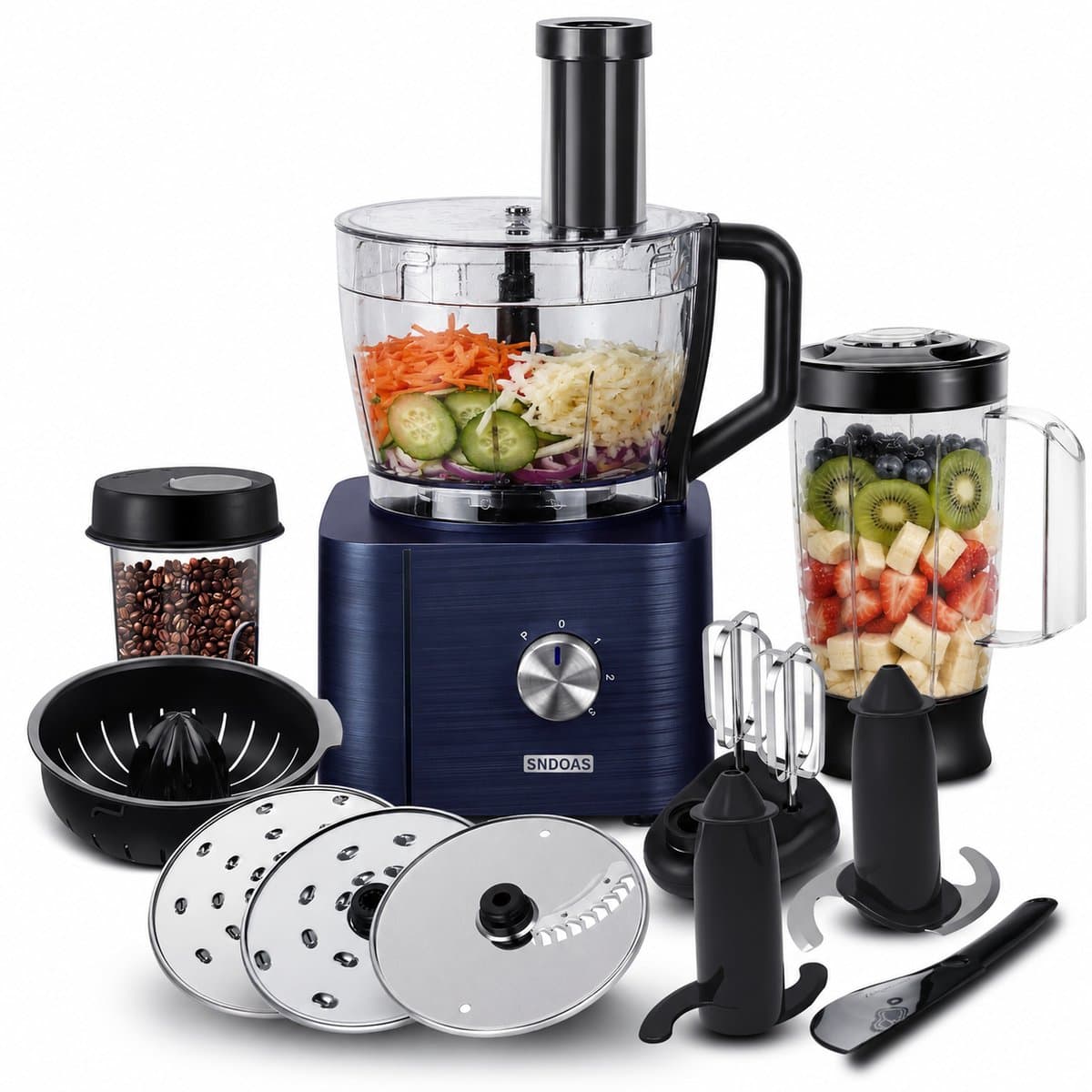 Sello! keukenmachine – keukenrobot – blender – 11 in 1 – 1100w – 3.2L kom – 1.5L blender – veiligheidsslot – 3 snelheden – blauw — afbeelding 1