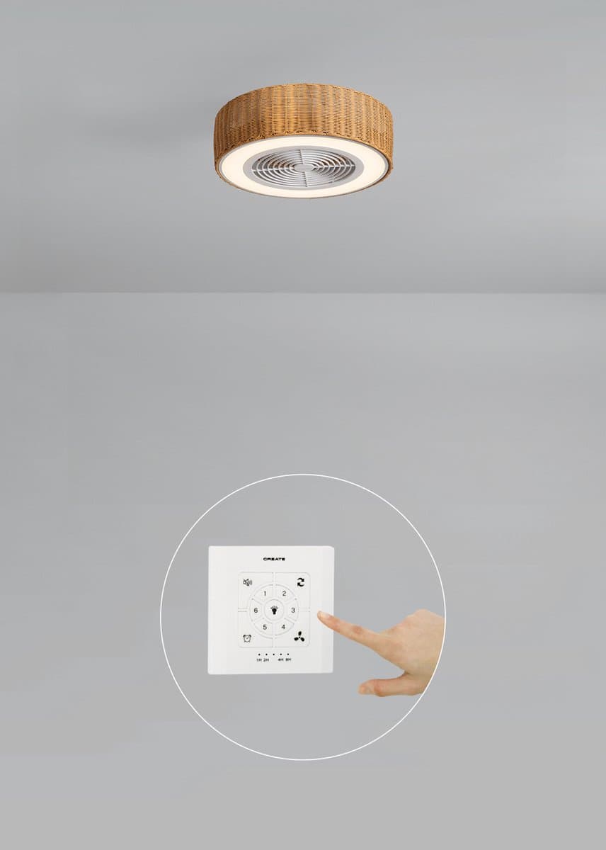 CREATE - Stille plafondventilator 40W Ø50 cm met verborgen bladen en LED-verlichting - S - Met licht - Controller voor wandmontage - WIND CLEAR EASY — afbeelding 1