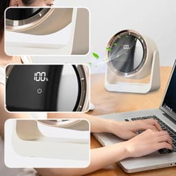 Witte USB tafelventilator met LED display – stil, oplaadbaar, wandmontage mogelijk, voor slaapkamer of kantoor — thumbnail 2