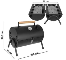 MOZY® - Tafel Barbecue - Zwart - Inclusief Thermometer - met Aslades - Handvat - Compact - Camping Barbecue - Tafelbarbecue - Houtskoolbarbecue — thumbnail 2