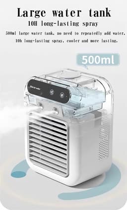 KZQ Mini-Koelventilator 4-in-1 – 500 ml, 3 snelheden, 2 nevelmodi, oplaadbaar, voor thuis, kantoor of camping — thumbnail 4