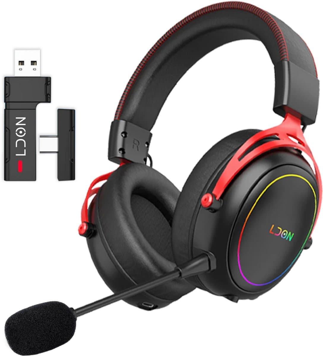 FoxieGo Draadloze Gaming Headset met Microfoon – 7.1 Surround Sound – Bluetooth 6.0 & 2.4GHz – Noise Cancelling – 100 Uur Batterij – USB-A / USB-C – Geschikt voor PS5, PS4, PC, Switch & Android — afbeelding 1