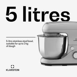 Klarstein Keukenmachine Knetmaschine zum Backen, 1300W Teigmaschine klein, 6 standen, Schneebesen & Knethaken, 5L kom, planetair , roermachine met Mixer, keukenmachines voor Brotteig - Keukenmachine - voor Keuken - Garde - RVS — thumbnail 5