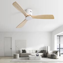 Re-purelife® grote plafondventilator met licht voor woonkamer, eetkamer of ruime slaapkamer | ventilator met Metal & Wood | afstandsbediening, 6 snelheden en winterstand | 18W LED | rustige moderne uitstraling wit 132 × 132 × 24 cm — thumbnail 4