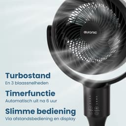 Auronic Statiefventilator - Staande Ventilator - Luchtkoeler - Vloer en tafelventilator - Omni - 3 Snelheden - Stille Ventilator - Fan - Met Afstandsbediening - Zwart — thumbnail 3