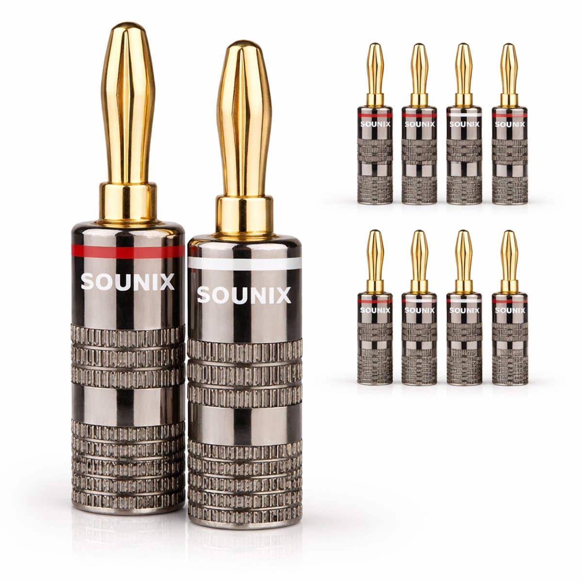 Sounix Banaanstekker 8 stuks - Banaan Stekker - Gold plated Luidspreker Stekker – Voor Versterker & Speakers — afbeelding 1