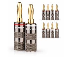 Sounix Banaanstekker 8 stuks - Banaan Stekker - Gold plated Luidspreker Stekker – Voor Versterker & Speakers