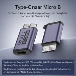 USB-C naar Micro USB-B Adapter – 2 Stuks – Micro B 3.0 / 10Gbps – Verloopstekker voor Externe HDD & SSD Harde Schijf – Geschikt voor WD My Passport & Seagate – Space Grey — thumbnail 4