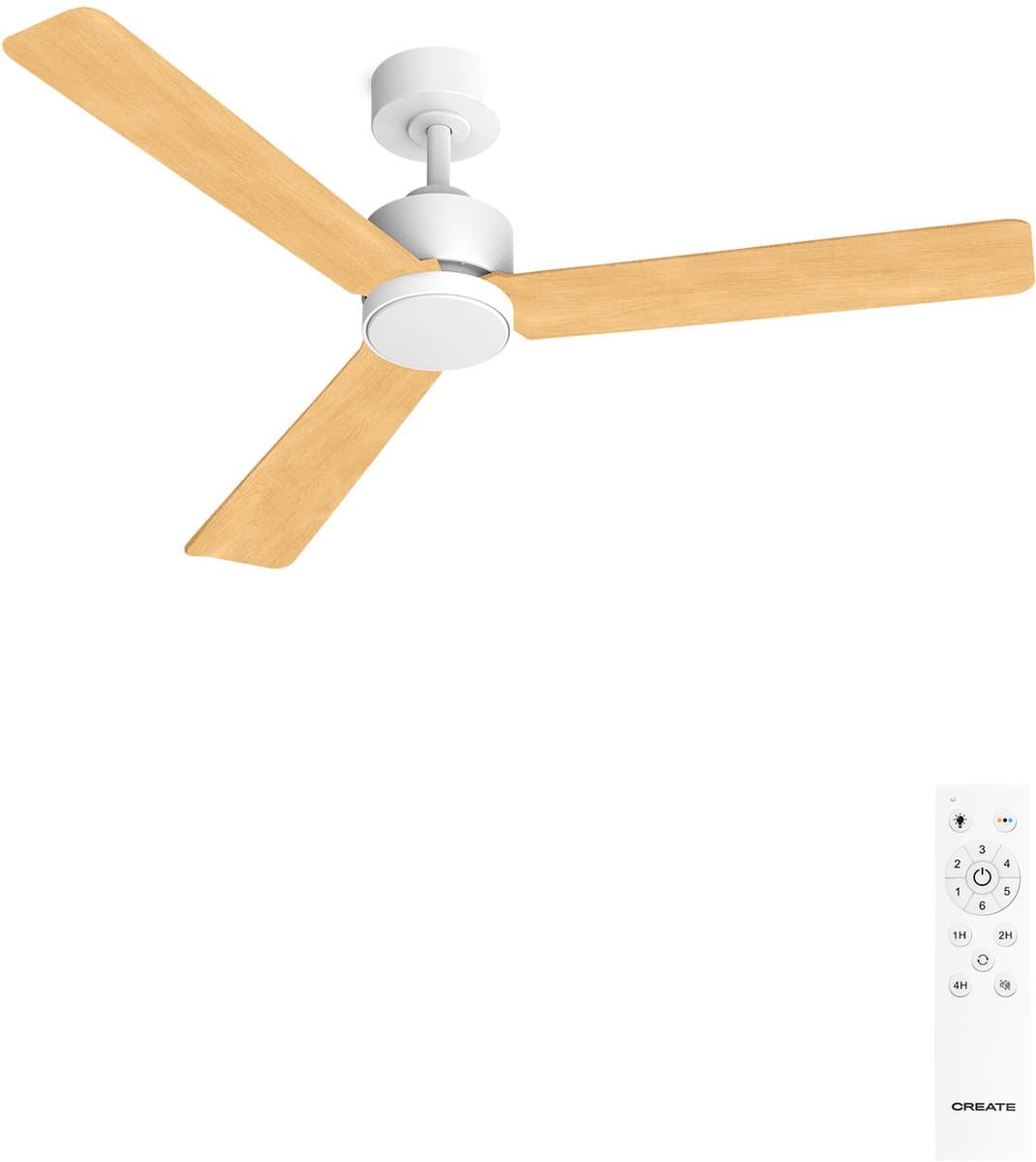 CREATE - Stille plafondventilator 40W met licht - Wit / Licht hout - Ø132cm - Afstandsbediening - WIND MODERN — afbeelding 1