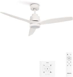 CREATE - Plafondventilator 40W silent 100% hout - Wit - Ø112cm - Met licht - Controller voor wandmontage + afstandsbediening - WIND STYLANCE — thumbnail 1