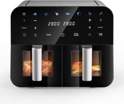 Heteluchtfriteuse 2 kamers - Dubbele Airfryer - Gezond Frituren - 9 Liter Capaciteit - 39x30x39 cm - Zwart — thumbnail 4