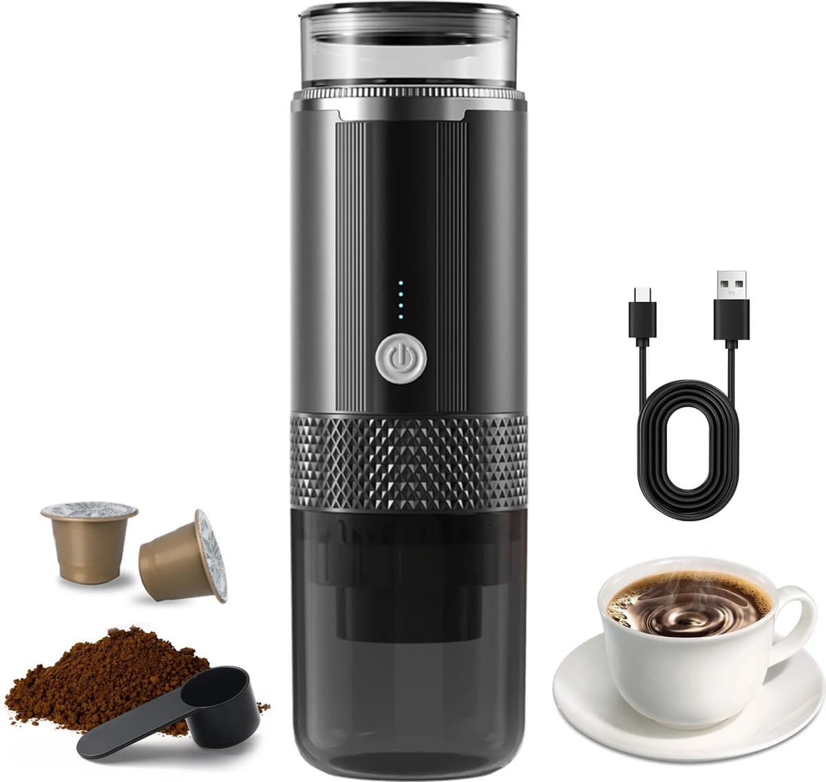 Draagbare elektrische espressomachine, bediening met één knop, met indicatielampje, draadloos, oplaadbaar, geschikt geschikt voor chocoladetheecapsules, gemalen koffie en theepoeder, perfect geschikt voor gebruik thuis, in de auto of onderweg. — afbeelding 1