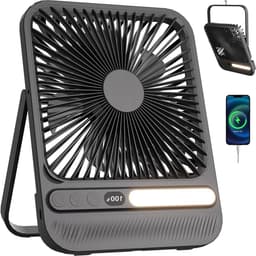 Draagbare Reisventilator - Ventilator met Licht - Koelte Onderweg - 28 Uur Looptijd - 7 Inch - Zwart — thumbnail 1